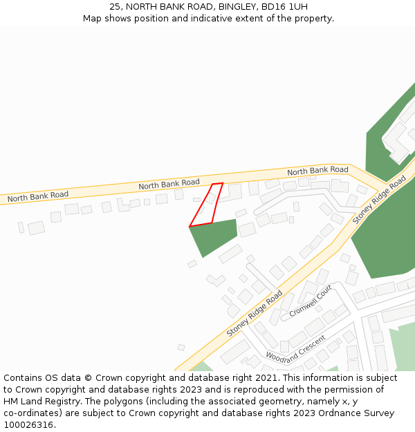 25, NORTH BANK ROAD, BINGLEY, BD16 1UH: Location map and indicative extent of plot