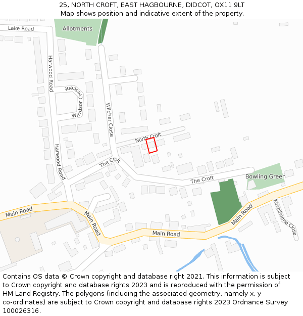 25, NORTH CROFT, EAST HAGBOURNE, DIDCOT, OX11 9LT: Location map and indicative extent of plot