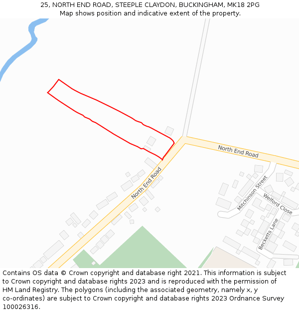 25, NORTH END ROAD, STEEPLE CLAYDON, BUCKINGHAM, MK18 2PG: Location map and indicative extent of plot