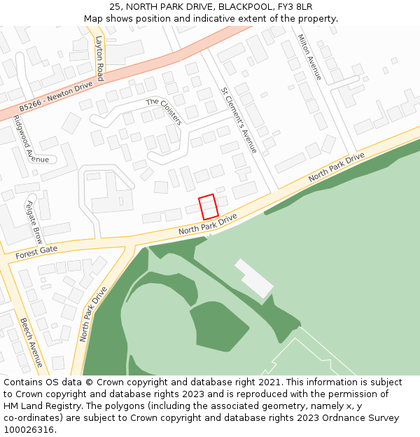 25, NORTH PARK DRIVE, BLACKPOOL, FY3 8LR: Location map and indicative extent of plot