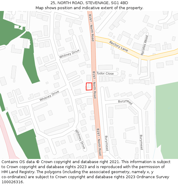 25, NORTH ROAD, STEVENAGE, SG1 4BD: Location map and indicative extent of plot