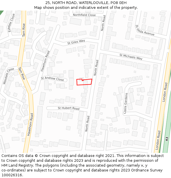 25, NORTH ROAD, WATERLOOVILLE, PO8 0EH: Location map and indicative extent of plot