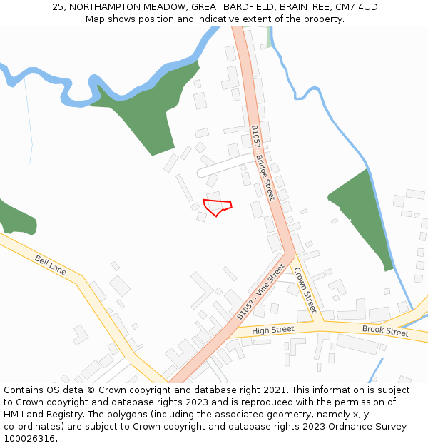 25, NORTHAMPTON MEADOW, GREAT BARDFIELD, BRAINTREE, CM7 4UD: Location map and indicative extent of plot