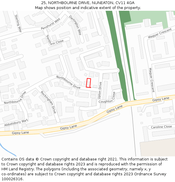 25, NORTHBOURNE DRIVE, NUNEATON, CV11 4GA: Location map and indicative extent of plot