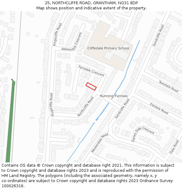 25, NORTHCLIFFE ROAD, GRANTHAM, NG31 8DP: Location map and indicative extent of plot