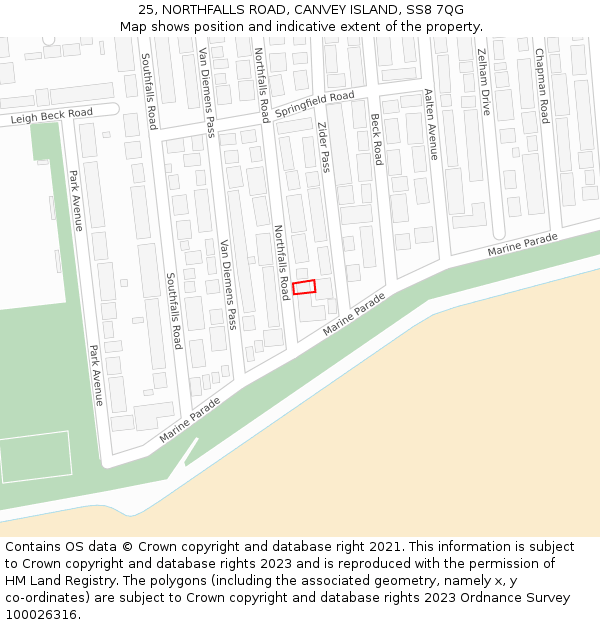 25, NORTHFALLS ROAD, CANVEY ISLAND, SS8 7QG: Location map and indicative extent of plot