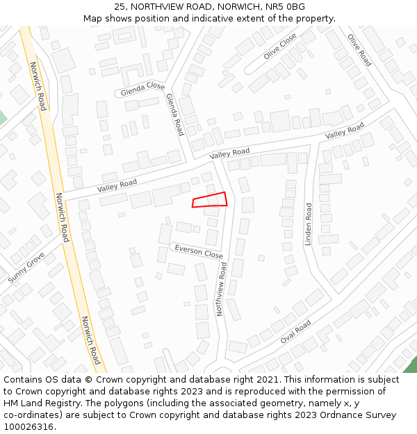 25, NORTHVIEW ROAD, NORWICH, NR5 0BG: Location map and indicative extent of plot