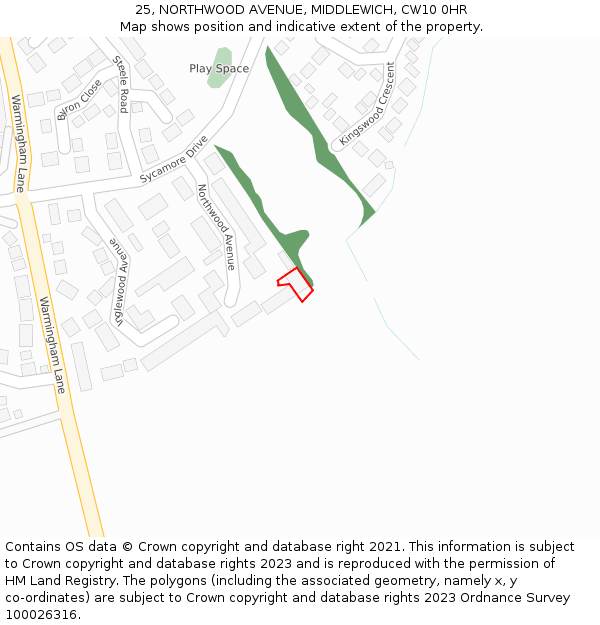 25, NORTHWOOD AVENUE, MIDDLEWICH, CW10 0HR: Location map and indicative extent of plot