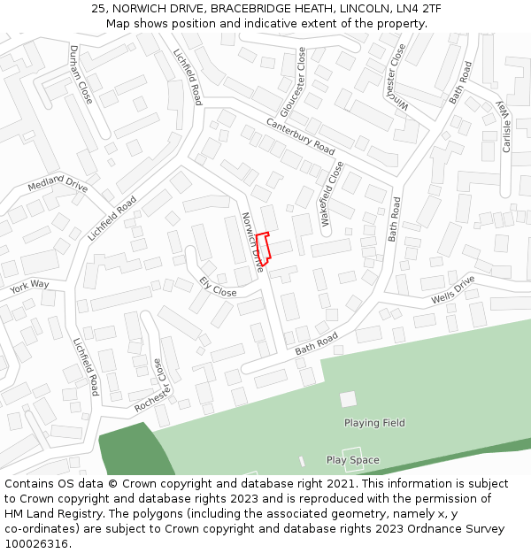 25, NORWICH DRIVE, BRACEBRIDGE HEATH, LINCOLN, LN4 2TF: Location map and indicative extent of plot