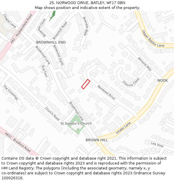 25, NORWOOD DRIVE, BATLEY, WF17 0BN: Location map and indicative extent of plot