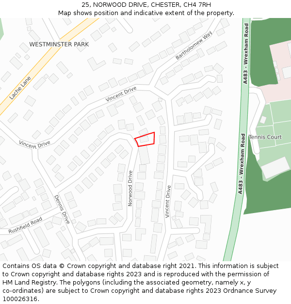 25, NORWOOD DRIVE, CHESTER, CH4 7RH: Location map and indicative extent of plot