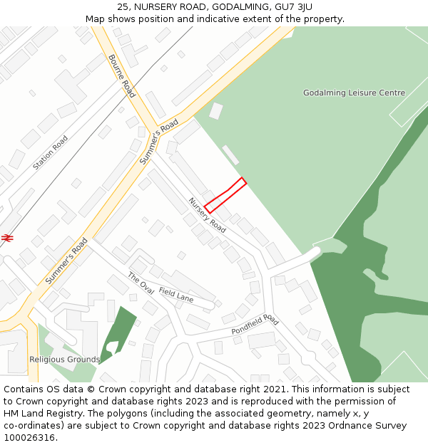 25, NURSERY ROAD, GODALMING, GU7 3JU: Location map and indicative extent of plot