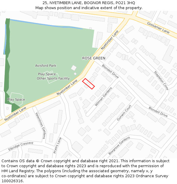 25, NYETIMBER LANE, BOGNOR REGIS, PO21 3HQ: Location map and indicative extent of plot