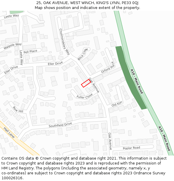 25, OAK AVENUE, WEST WINCH, KING'S LYNN, PE33 0QJ: Location map and indicative extent of plot