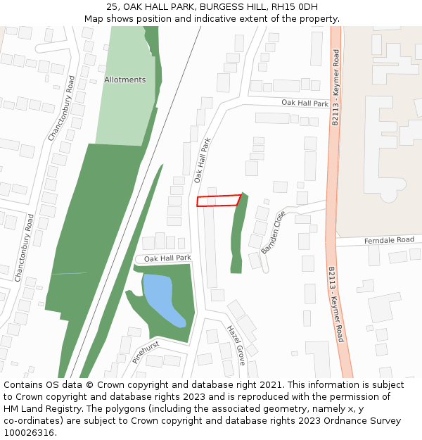 25, OAK HALL PARK, BURGESS HILL, RH15 0DH: Location map and indicative extent of plot