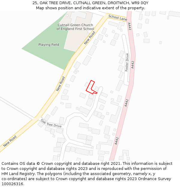 25, OAK TREE DRIVE, CUTNALL GREEN, DROITWICH, WR9 0QY: Location map and indicative extent of plot