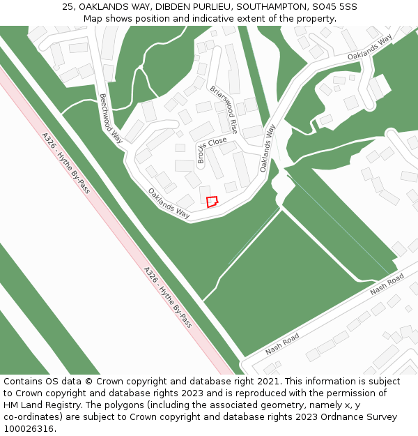 25, OAKLANDS WAY, DIBDEN PURLIEU, SOUTHAMPTON, SO45 5SS: Location map and indicative extent of plot