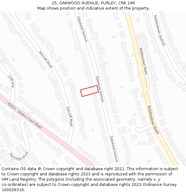 25, OAKWOOD AVENUE, PURLEY, CR8 1AR: Location map and indicative extent of plot