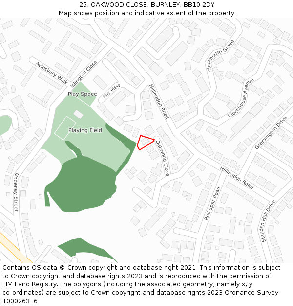 25, OAKWOOD CLOSE, BURNLEY, BB10 2DY: Location map and indicative extent of plot