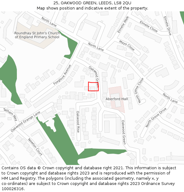 25, OAKWOOD GREEN, LEEDS, LS8 2QU: Location map and indicative extent of plot