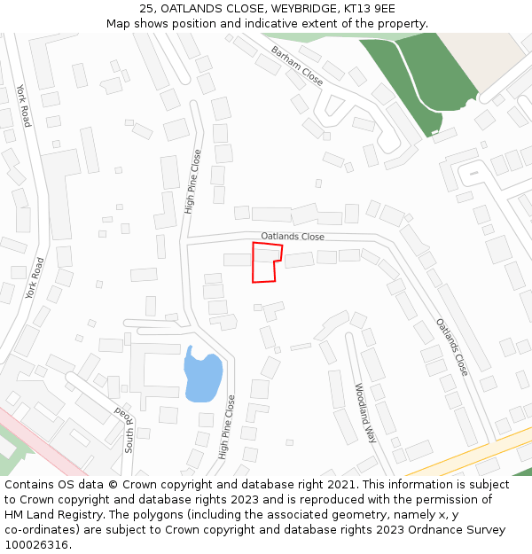 25, OATLANDS CLOSE, WEYBRIDGE, KT13 9EE: Location map and indicative extent of plot