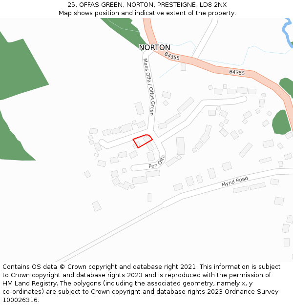 25, OFFAS GREEN, NORTON, PRESTEIGNE, LD8 2NX: Location map and indicative extent of plot