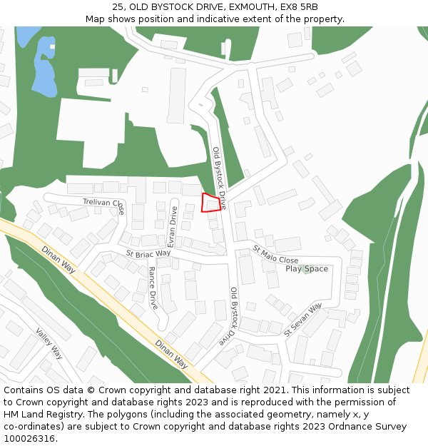 25, OLD BYSTOCK DRIVE, EXMOUTH, EX8 5RB: Location map and indicative extent of plot