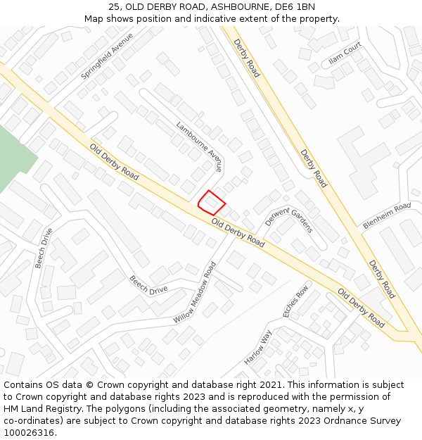 25, OLD DERBY ROAD, ASHBOURNE, DE6 1BN: Location map and indicative extent of plot