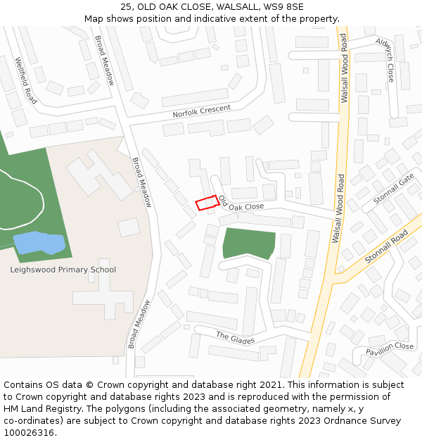 25, OLD OAK CLOSE, WALSALL, WS9 8SE: Location map and indicative extent of plot