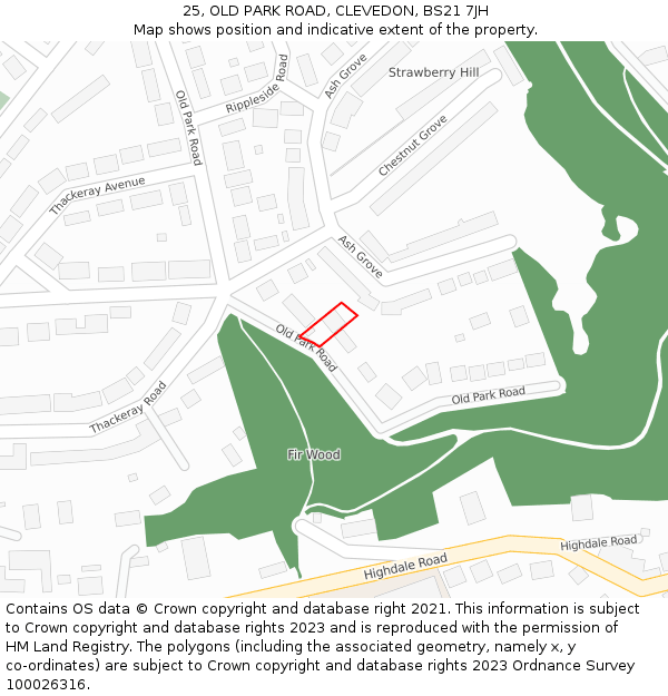 25, OLD PARK ROAD, CLEVEDON, BS21 7JH: Location map and indicative extent of plot