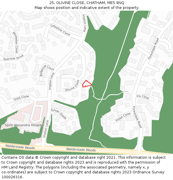 25, OLIVINE CLOSE, CHATHAM, ME5 9NQ: Location map and indicative extent of plot