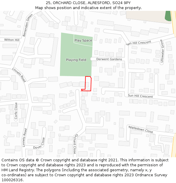 25, ORCHARD CLOSE, ALRESFORD, SO24 9PY: Location map and indicative extent of plot