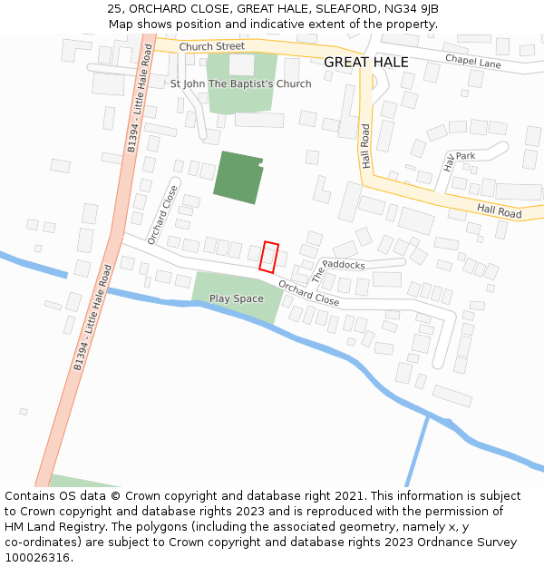 25, ORCHARD CLOSE, GREAT HALE, SLEAFORD, NG34 9JB: Location map and indicative extent of plot