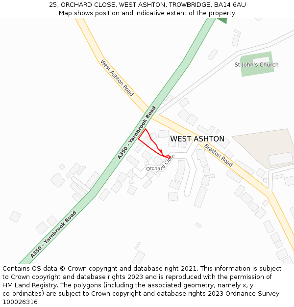 25, ORCHARD CLOSE, WEST ASHTON, TROWBRIDGE, BA14 6AU: Location map and indicative extent of plot