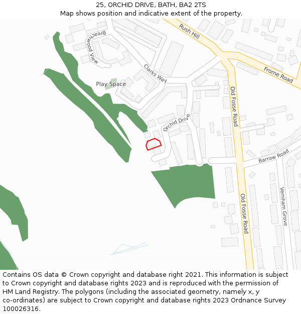 25, ORCHID DRIVE, BATH, BA2 2TS: Location map and indicative extent of plot