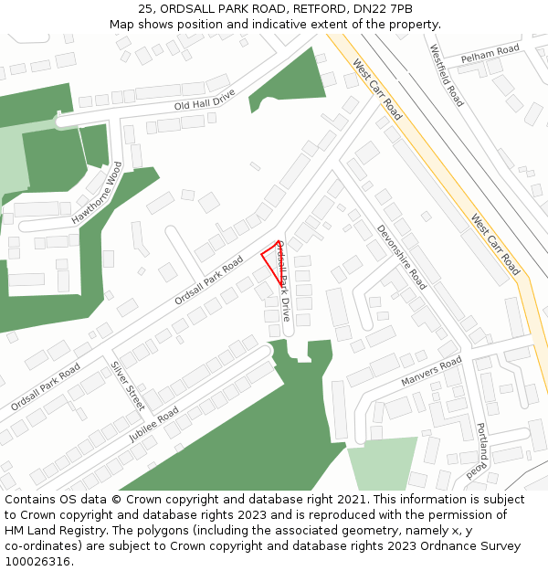 25, ORDSALL PARK ROAD, RETFORD, DN22 7PB: Location map and indicative extent of plot