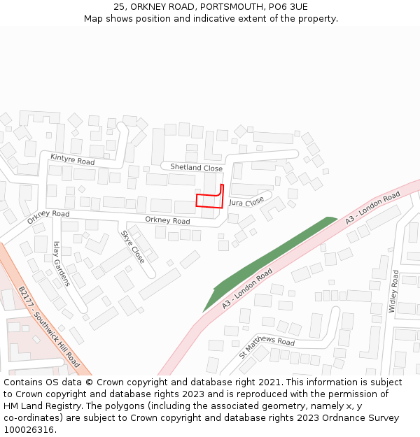 25, ORKNEY ROAD, PORTSMOUTH, PO6 3UE: Location map and indicative extent of plot