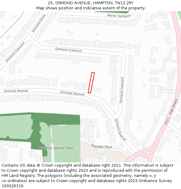 25, ORMOND AVENUE, HAMPTON, TW12 2RY: Location map and indicative extent of plot