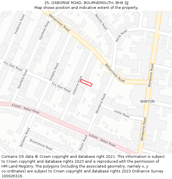 25, OSBORNE ROAD, BOURNEMOUTH, BH9 2JJ: Location map and indicative extent of plot