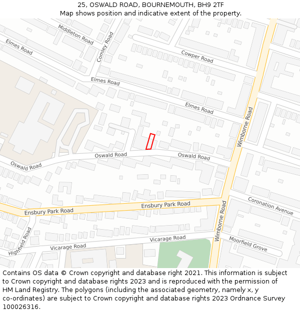 25, OSWALD ROAD, BOURNEMOUTH, BH9 2TF: Location map and indicative extent of plot