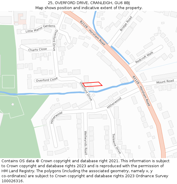 25, OVERFORD DRIVE, CRANLEIGH, GU6 8BJ: Location map and indicative extent of plot