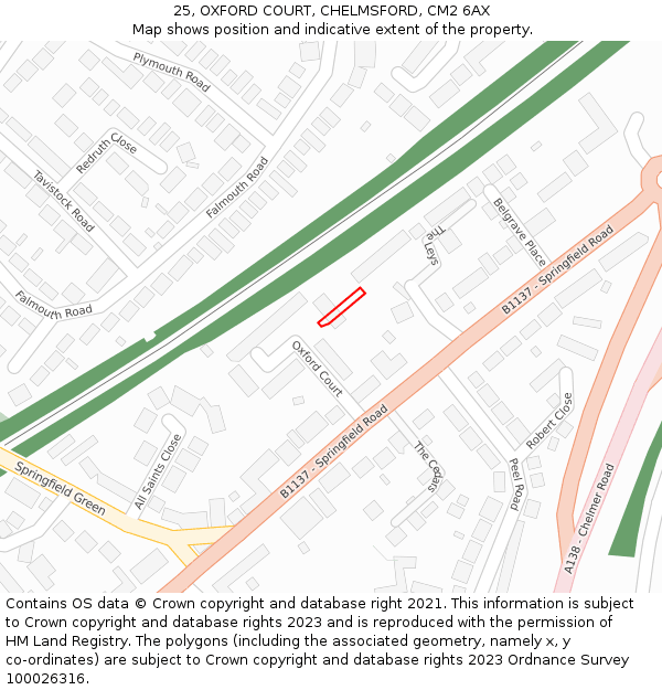 25, OXFORD COURT, CHELMSFORD, CM2 6AX: Location map and indicative extent of plot