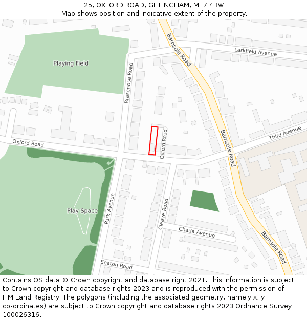 25, OXFORD ROAD, GILLINGHAM, ME7 4BW: Location map and indicative extent of plot