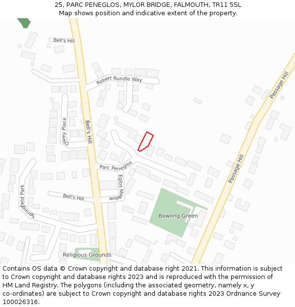 25, PARC PENEGLOS, MYLOR BRIDGE, FALMOUTH, TR11 5SL: Location map and indicative extent of plot