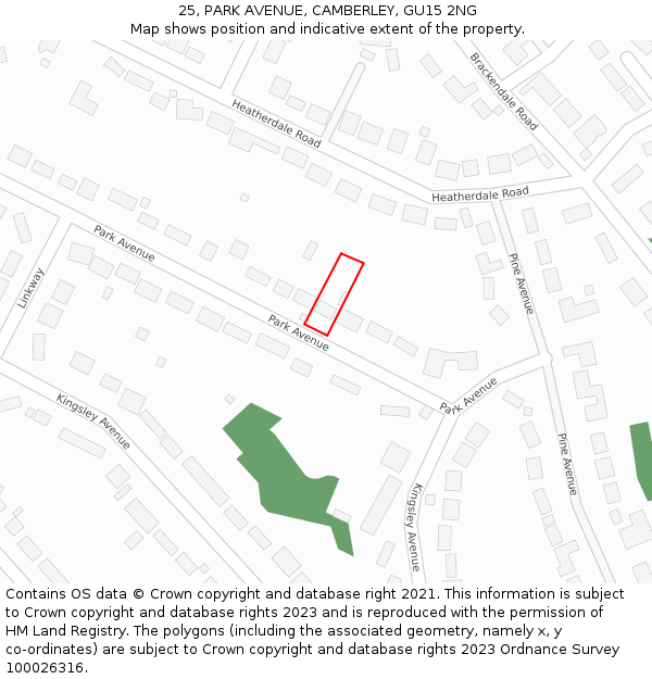 25, PARK AVENUE, CAMBERLEY, GU15 2NG: Location map and indicative extent of plot