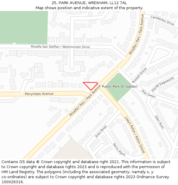 25, PARK AVENUE, WREXHAM, LL12 7AL: Location map and indicative extent of plot