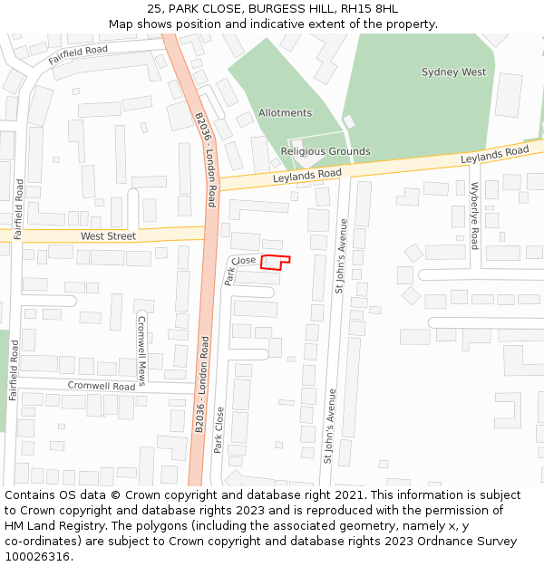 25, PARK CLOSE, BURGESS HILL, RH15 8HL: Location map and indicative extent of plot