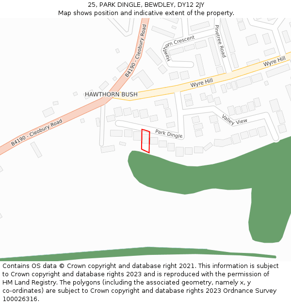 25, PARK DINGLE, BEWDLEY, DY12 2JY: Location map and indicative extent of plot