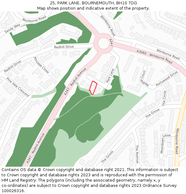 25, PARK LANE, BOURNEMOUTH, BH10 7DG: Location map and indicative extent of plot