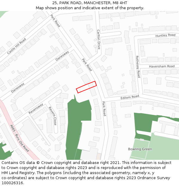 25, PARK ROAD, MANCHESTER, M8 4HT: Location map and indicative extent of plot